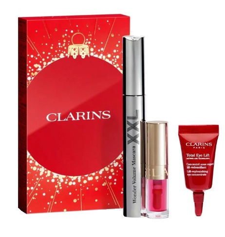 Clarins value set xxl mascara nazionale xmas 25 wonder volume xxl 01 + lip comfort oil 04 + total eye lift 3 ml new