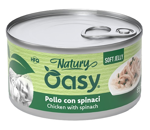 Oasy wet cat natury soft jelly pollo con spinaci lattina 150 g