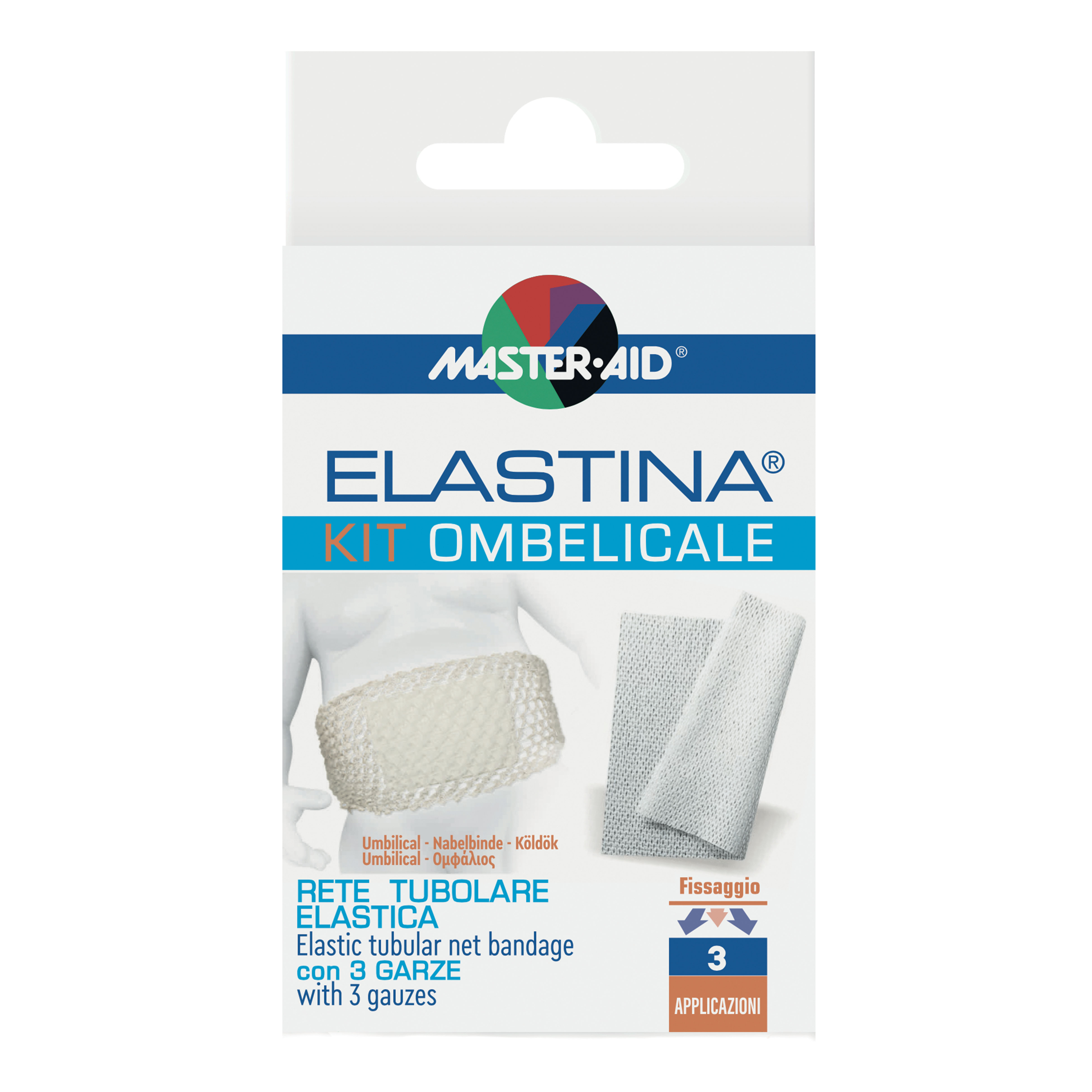 Elastina kit ombelicale rete tubolare elastica + 3 garze sterili master-aid