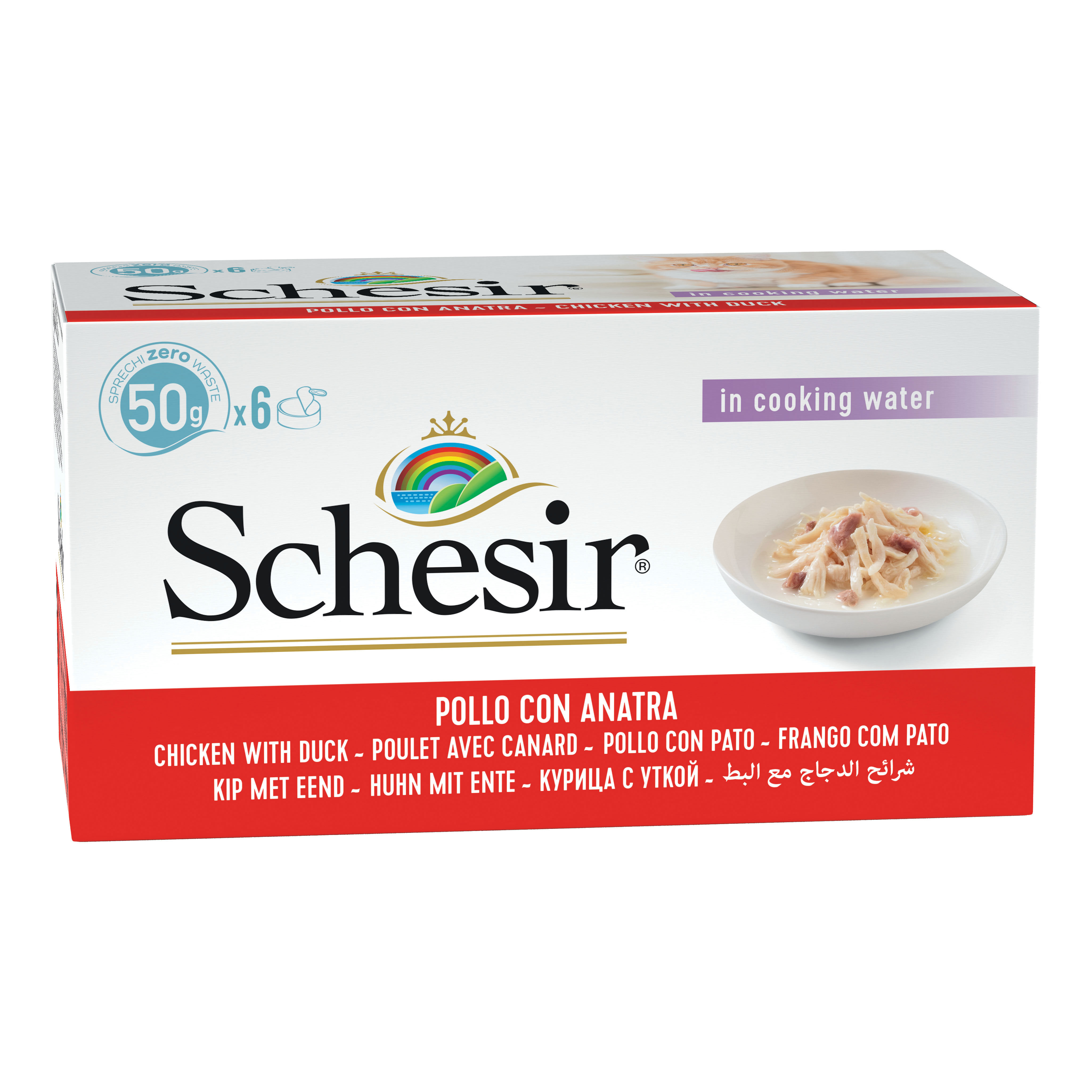 Schesir Gatto Lattina In Acqua Di Cottura Multipack Adulto Pollo &amp; Anatra Cf. (6X50) Gr