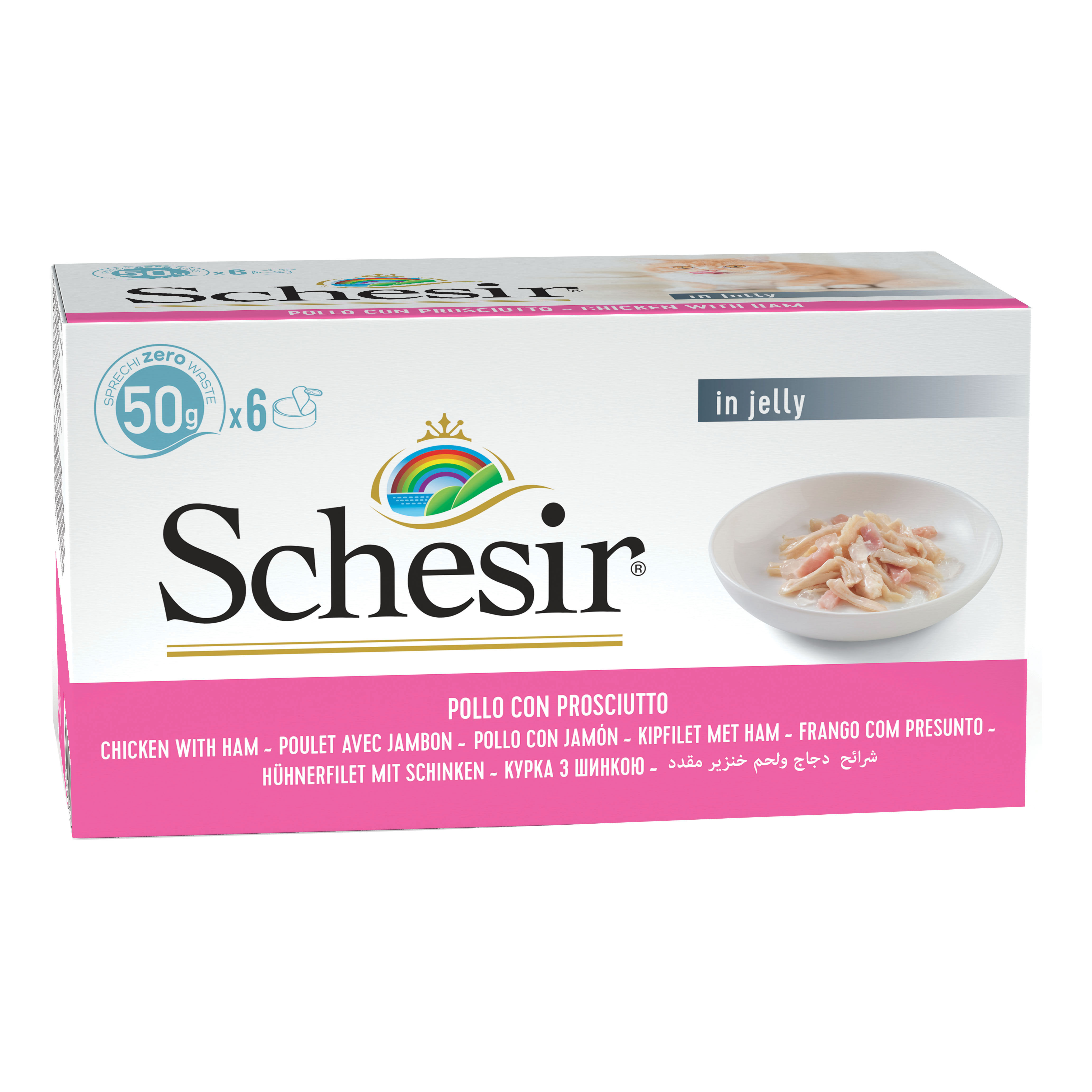 Schesir Gatto Lattina In Jelly Multipack Adulto Filetti Di Pollo &amp; Prosciutto Cf. (6X50) Gr