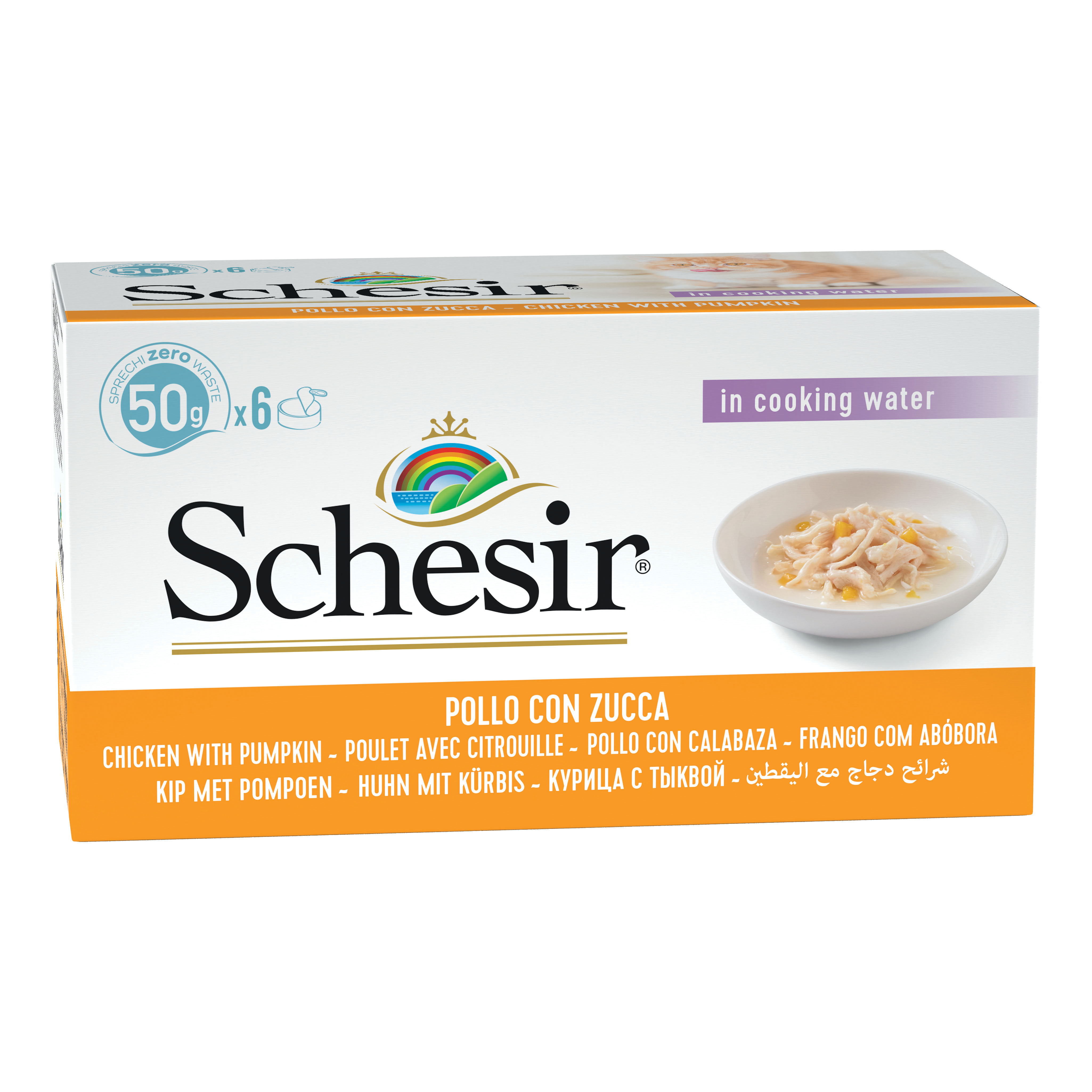 Schesir Gatto Lattina In Acqua Di Cottura Multipack Adulto Pollo &amp; Zucca Cf. (6X50) Gr