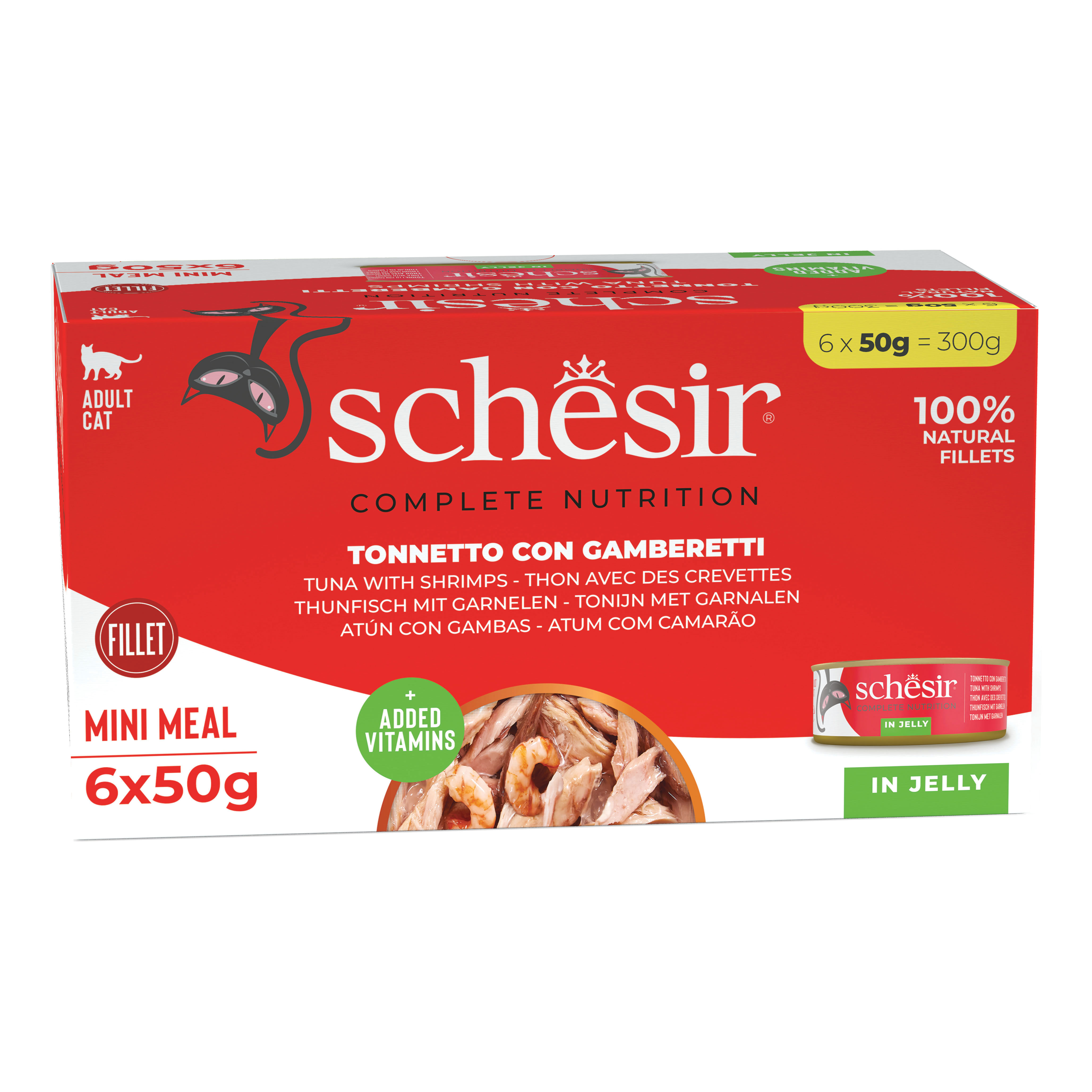 Schesir Gatto Lattina In Jelly Multipack Adulto Tonnetto &amp; Gamberetti Cf. (6X50) Gr