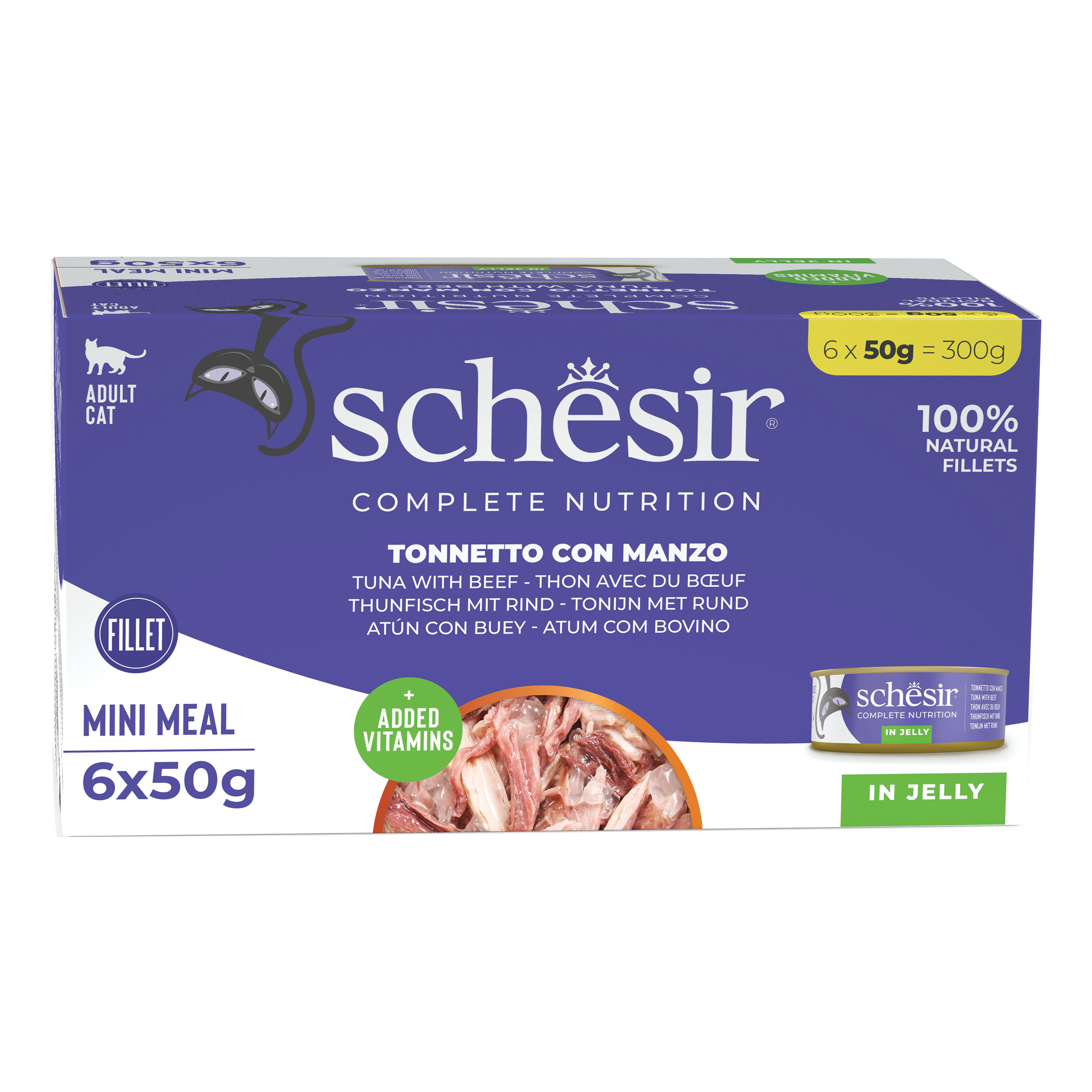Schesir Gatto Lattina In Jelly Multipack Adulto Tonnetto &amp; Manzo Cf. (6X50) Gr