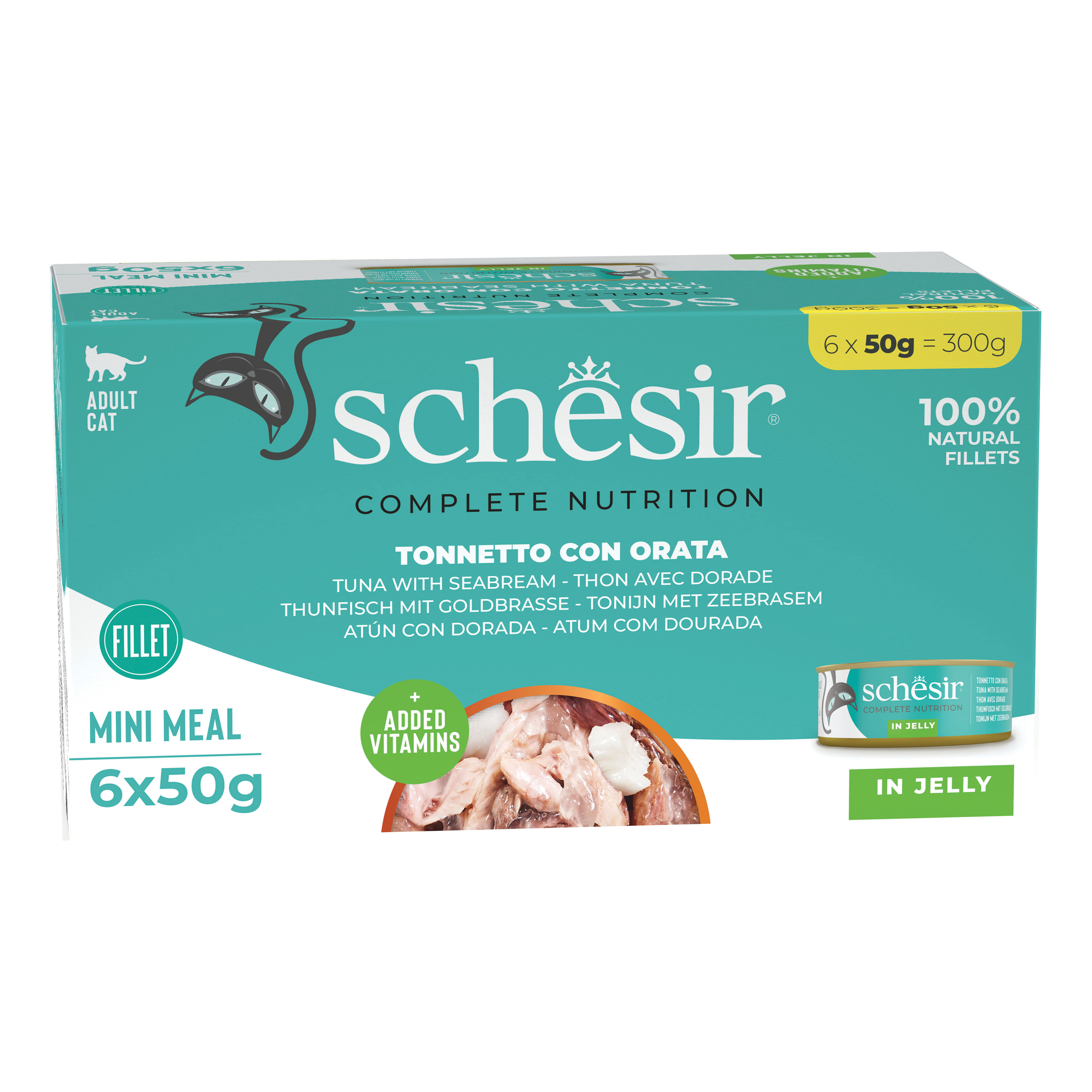 Schesir Gatto Lattina In Jelly Multipack Adulto Tonnetto &amp; Orata Cf. (6X50) Gr
