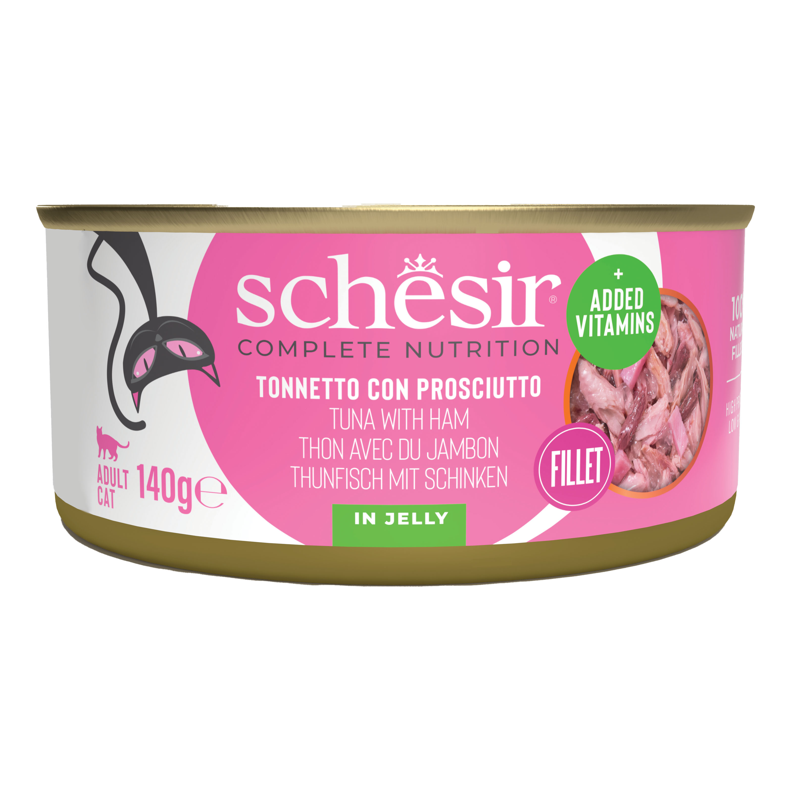 Schesir Gatto Lattina In Brodo Di Cottura Adulto Tonnetto &amp; Prosciutto 140 Gr