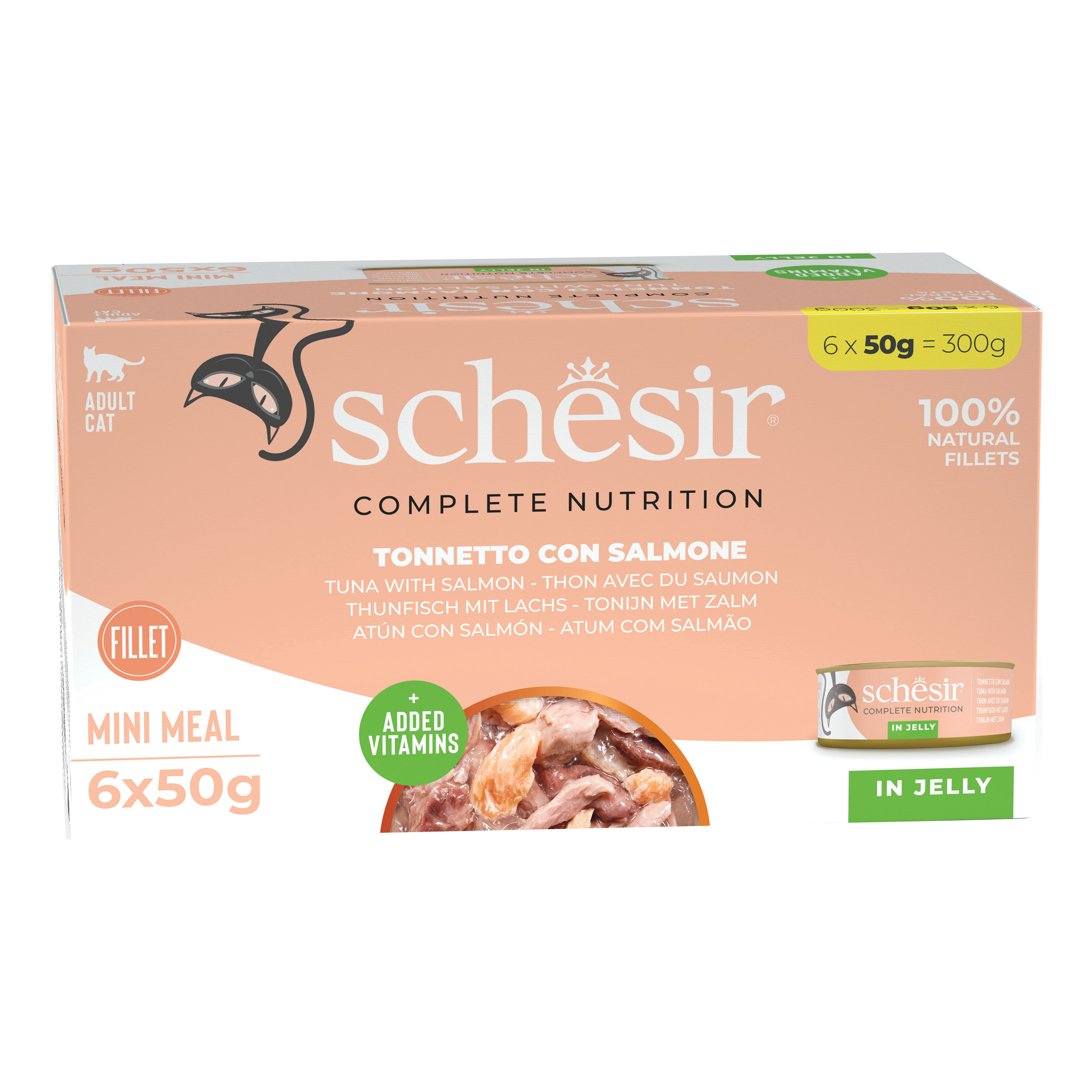 Schesir Gatto Lattina In Jelly Multipack Adulto Tonnetto &amp; Salmone Cf. (6X50) Gr
