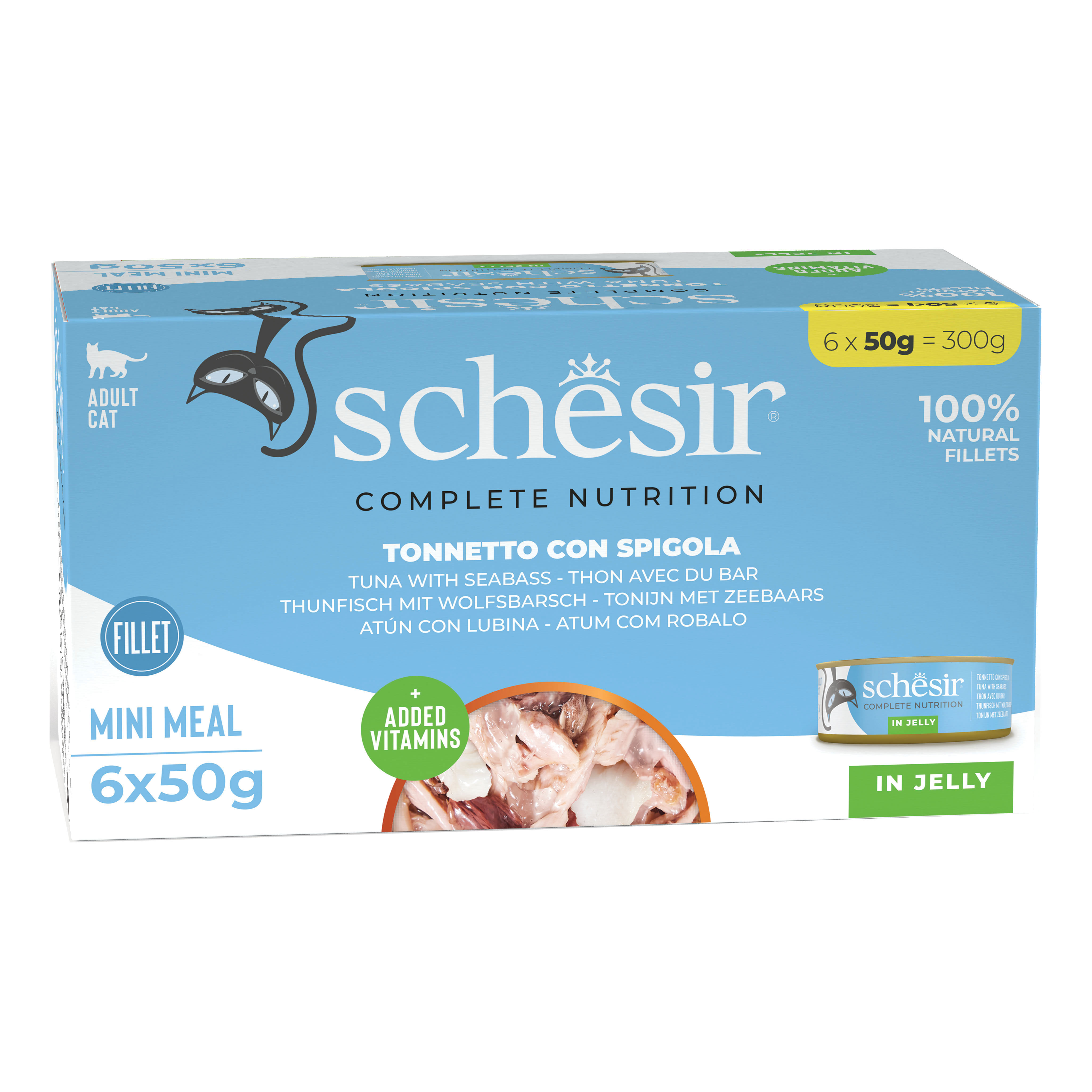 Schesir Gatto Lattina In Jelly Multipack Adulto Tonnetto &amp; Spigola Cf. (6X50) Gr