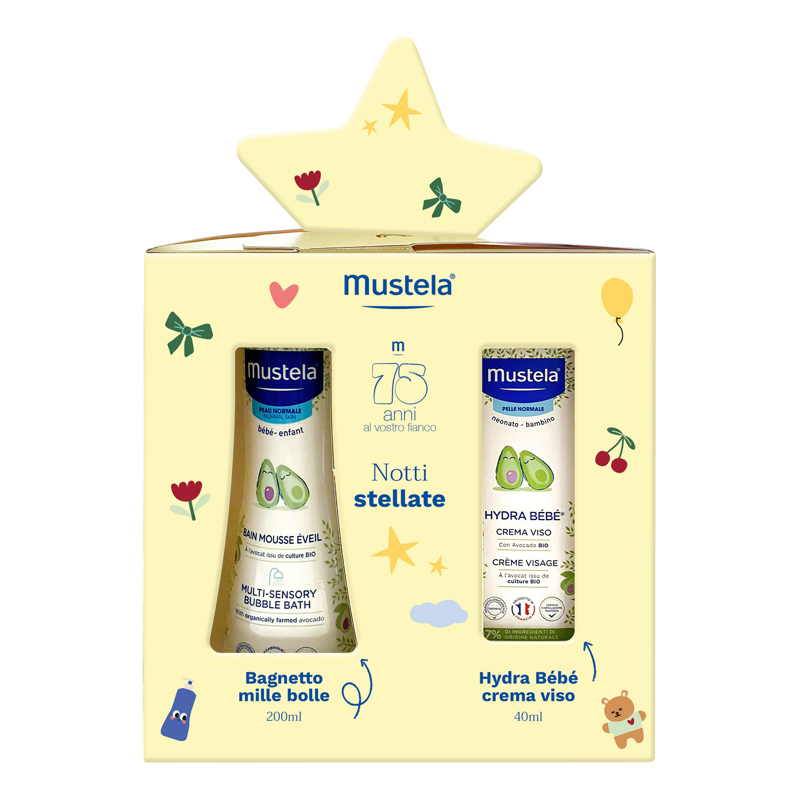 Mustela cofanetto notti stellate 1 bagnetto mille bolle 200 ml + 1 hydra bebe 40 ml