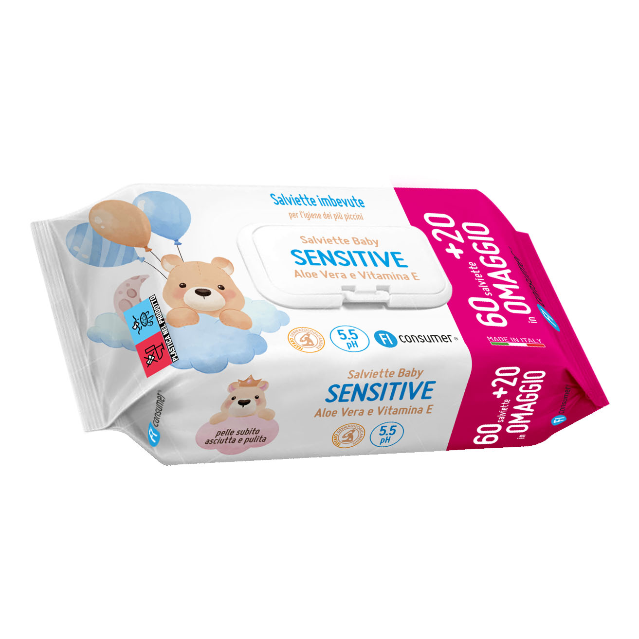 Farmacie indipendenti salviette baby sensitive aloe vera e vitamina e 60 salviette + 20 in omaggio