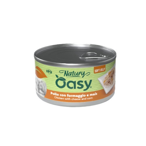 Oasy wet dog natury soft jelly pollo con formaggio e mais lattina 150 g