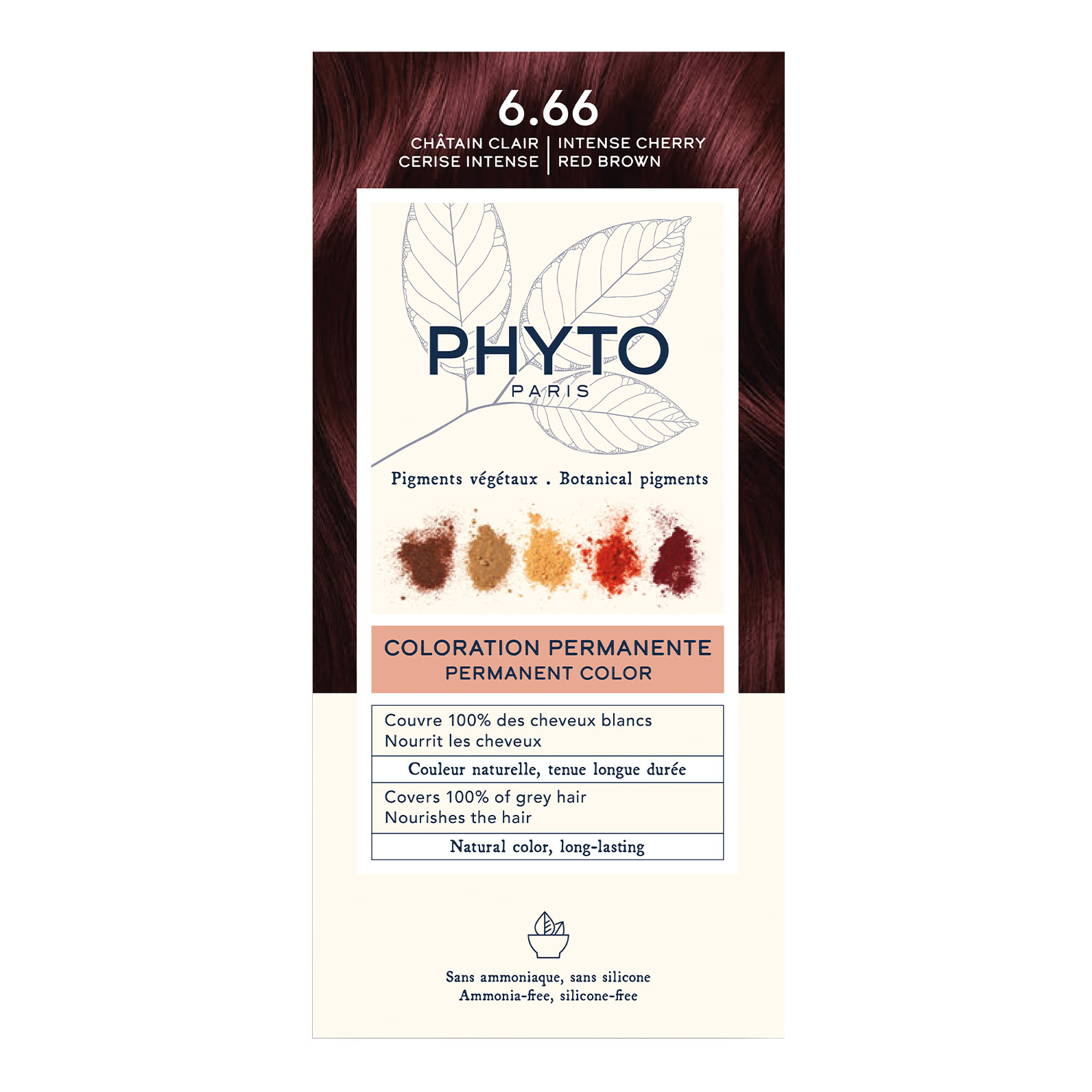 Color kit phytocolor 6,66 castano intenso rosso ciliegia 1 latte rivelatore 50 ml + 1 crema colorante 50 ml + 1 maschera prolunga colore 10 ml + 1 paio di guanti
