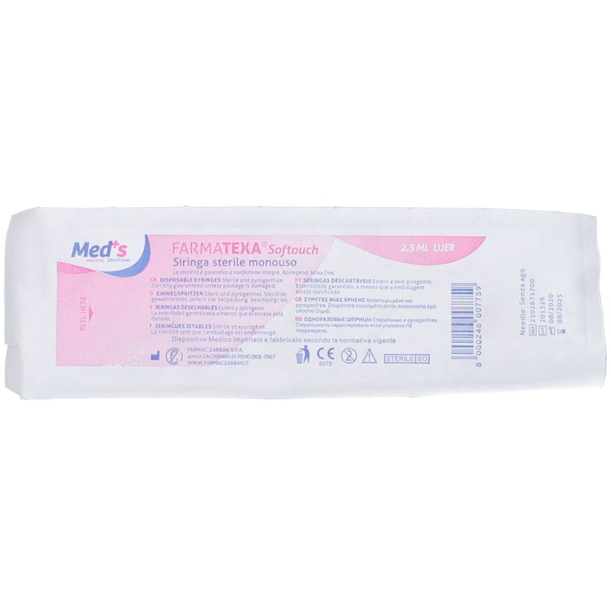 Med+s Siringa 2,5 ml Cono Centrale Luer Lock Senza Ago 1 Pezzo