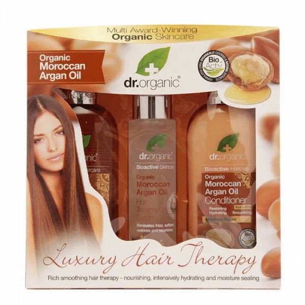 Dr organic argan lux hair therapy gift pack: dr organic argan shampoo 250ml + organic argan conditioner balsamo 265 ml +organic argan olio capelli lisci 100 ml