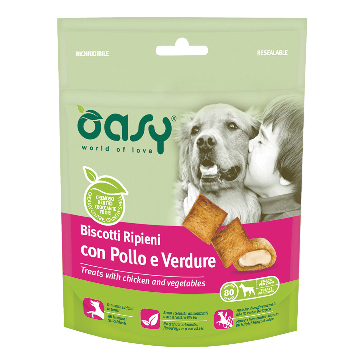 Oasy Cane Snack Biscotti Ripieni Adulto Pollo & Verdure 80 Gr