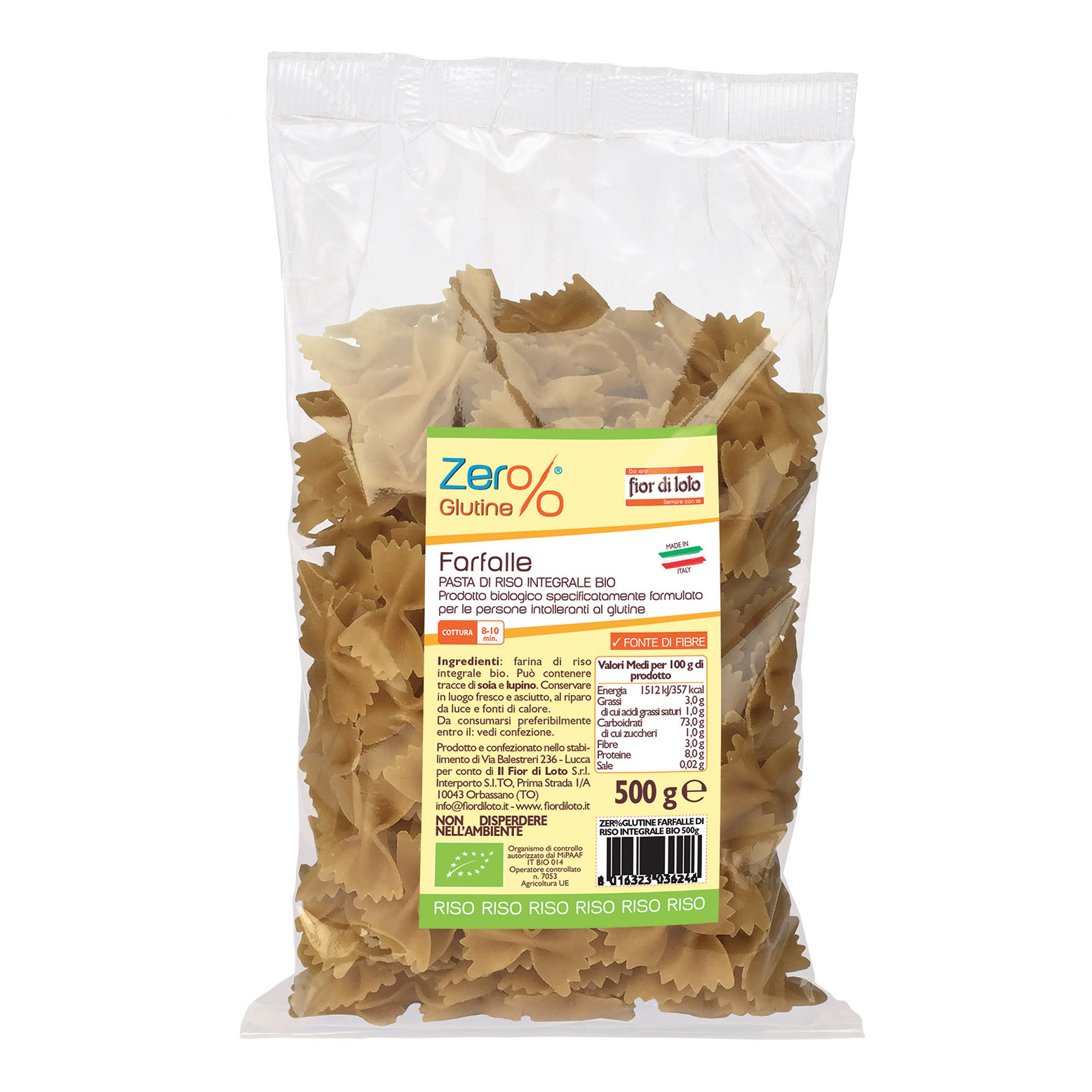 Farfalle riso semigr bio 500g