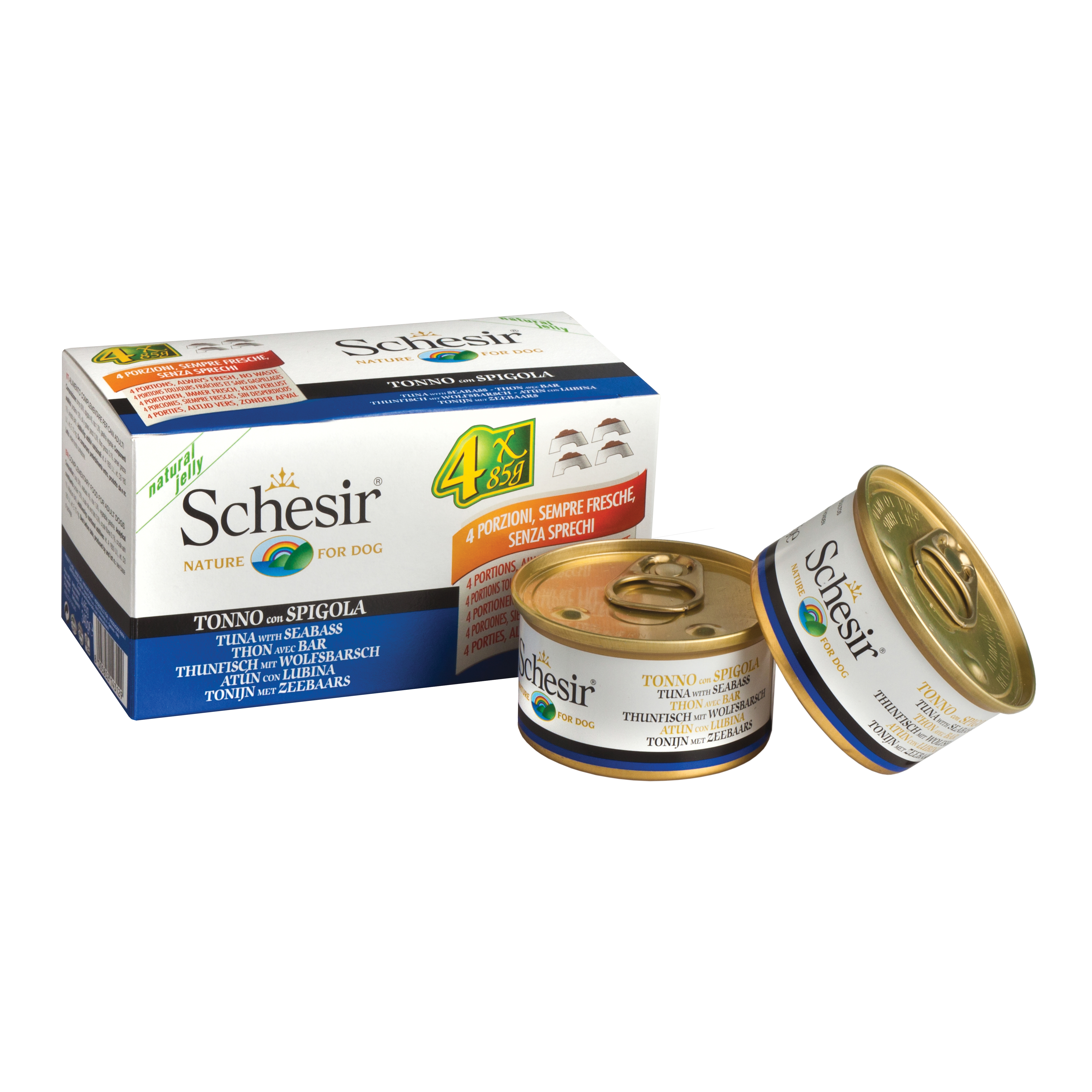 Schesir Cane Lattina In Jelly Multipack Adulto Tonnetto &amp; Spigola Cf. (4X85) Gr