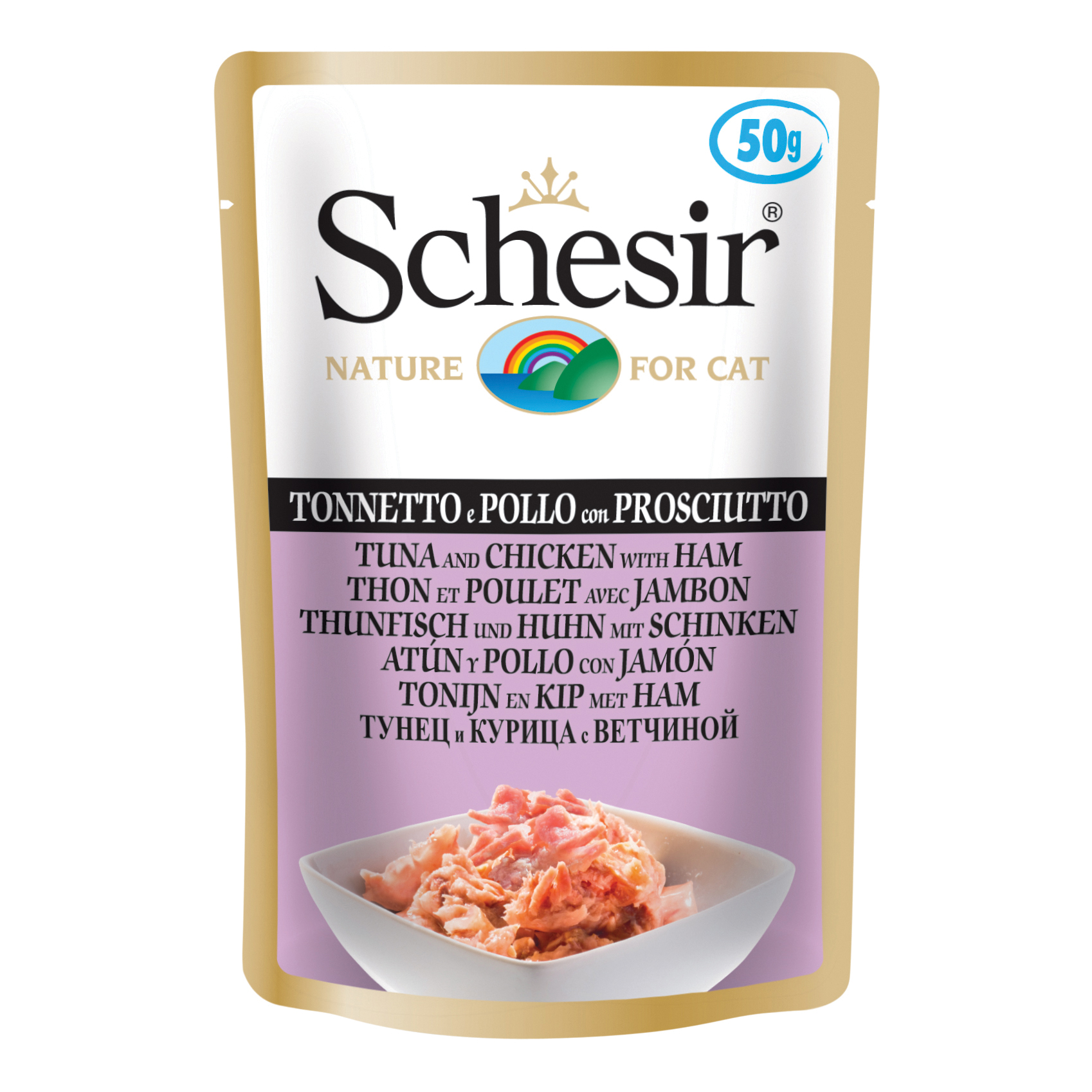 Schesir Gatto Busta In Jelly Adulto Tonnetto, Pollo & Prosciutto 50 Gr