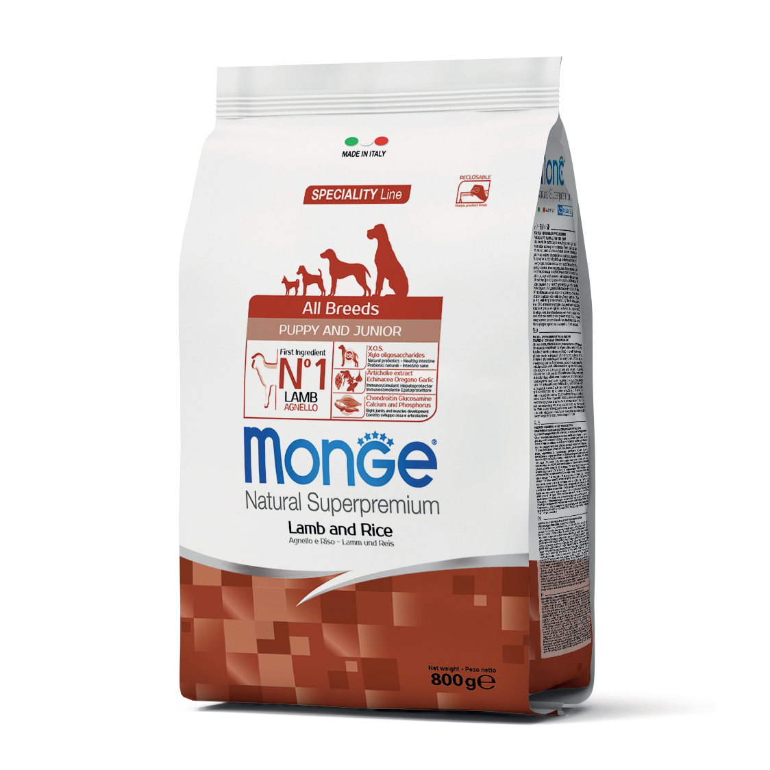 Monge Cane Natural Superpremium Puppy&Junior All Breeds Agnello & Riso 800 Gr