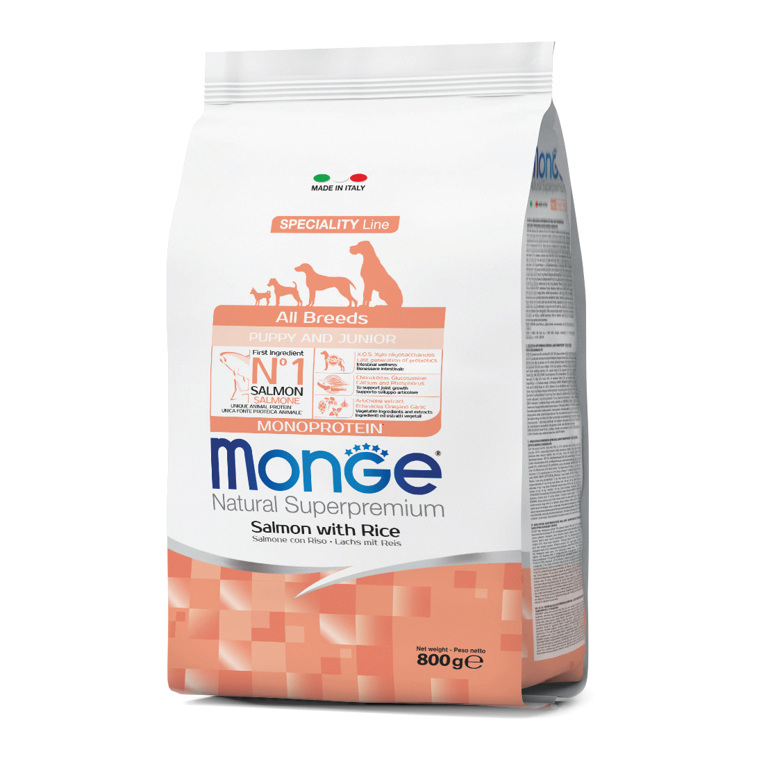 Monge Cane Natural Superpremium Puppy&Junior All Breeds Salmone & Riso 800 Gr