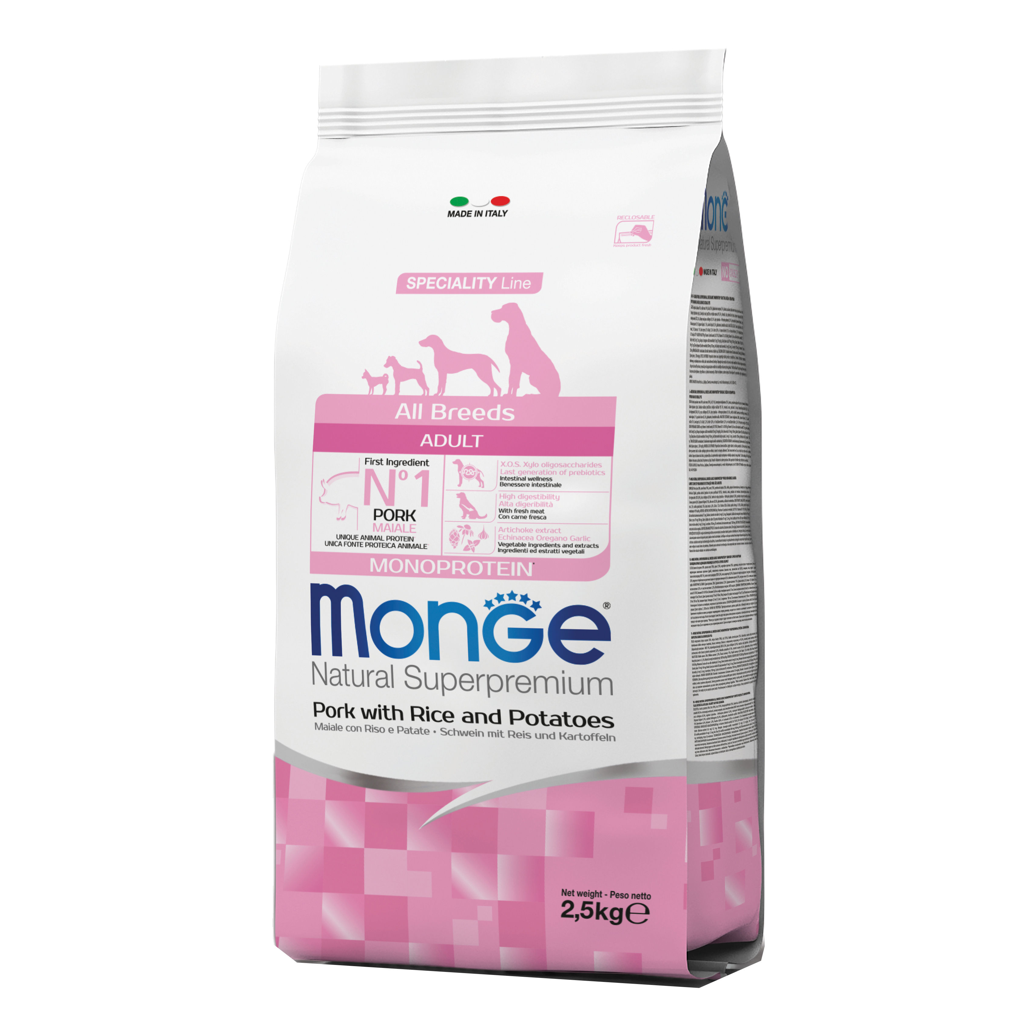 Monge Cane Natural Superpremium Adulto All Breeds Maiale, Riso & Patate 2,5 Kg