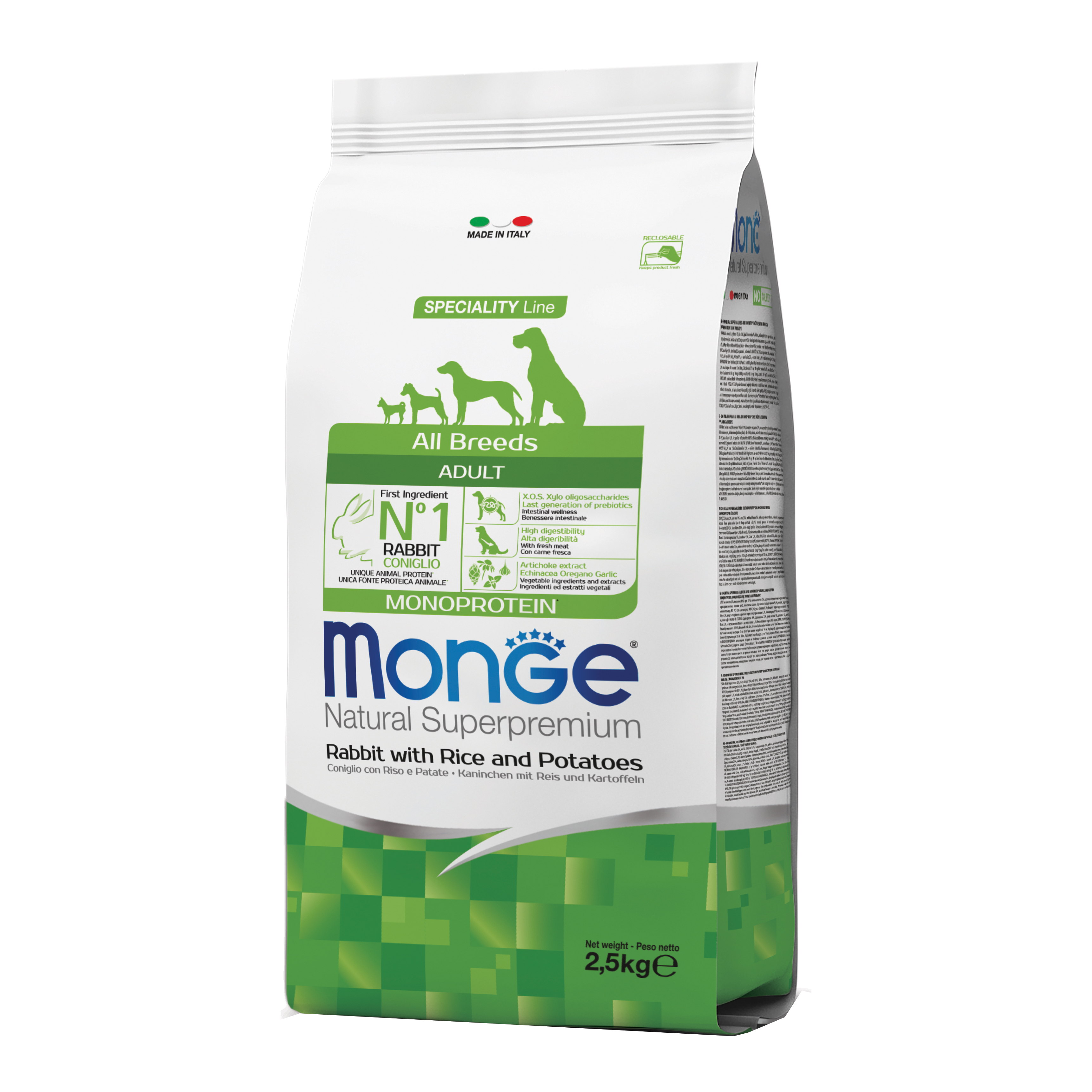 Monge Cane Natural Superpremium Adulto All Breeds Coniglio, Riso & Patate 2,5 Kg