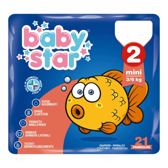 Pannolino babystar 3/6kg t2 21 pezzi