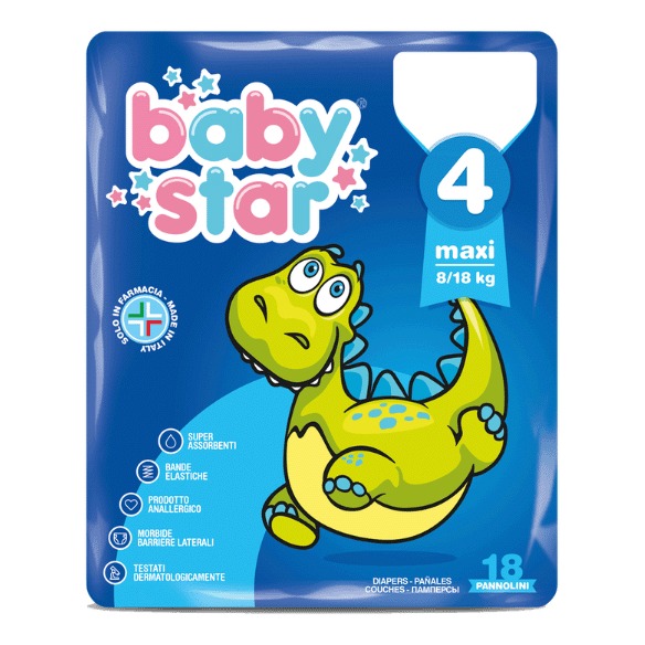 Pannolino babystar 8/18kg t4 18 pezzi