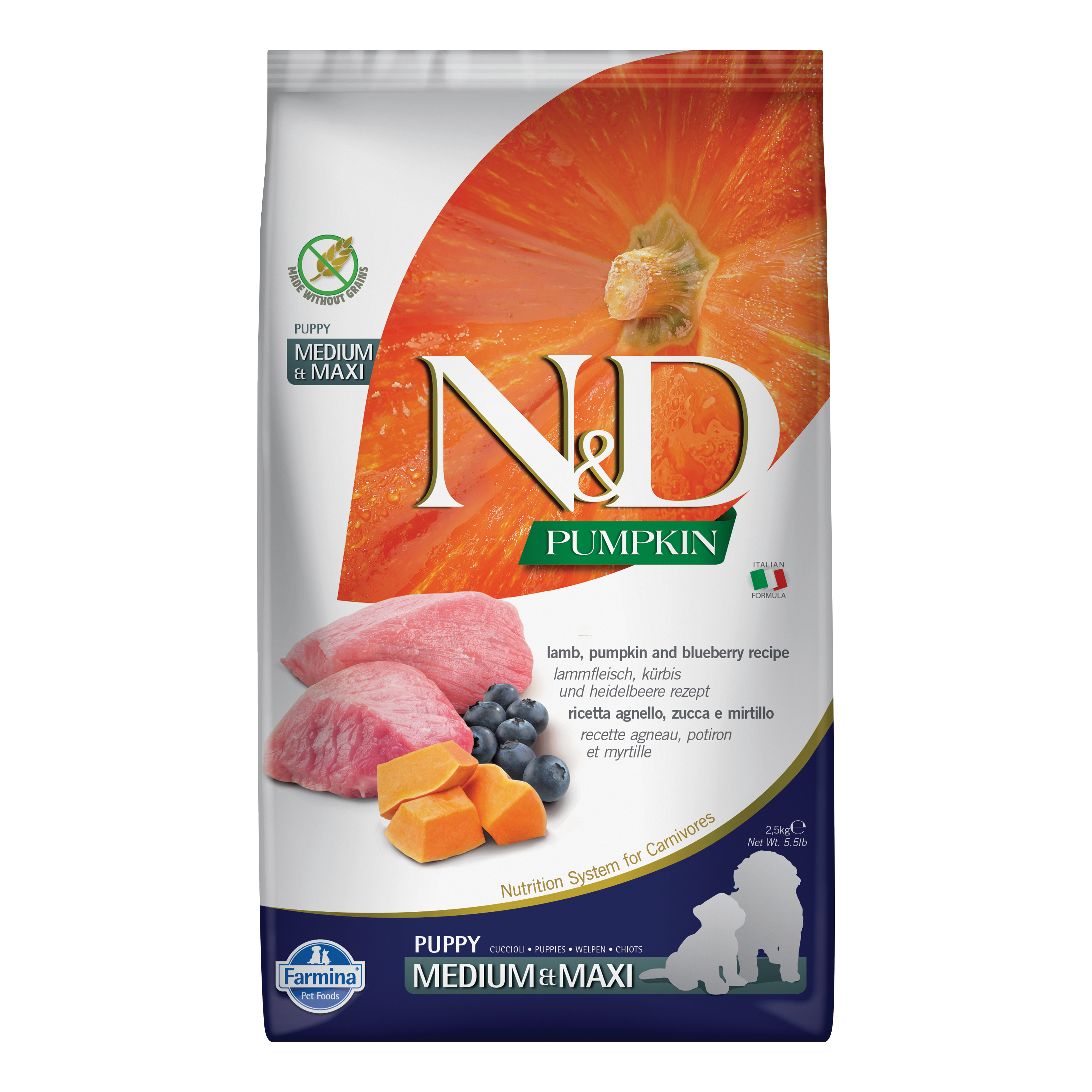 Farmina Cane N&amp;D Pumpkin Puppy Medium&amp;Maxi Agnello, Zucca &amp; Mirtillo 2,5 Kg