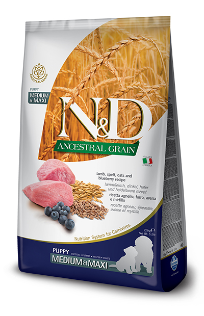 Farmina Cane N&amp;D Ancestral Puppy Medium&amp;Maxi Agnello, Farro, Avena &amp; Mirtillo 2,5 Kg
