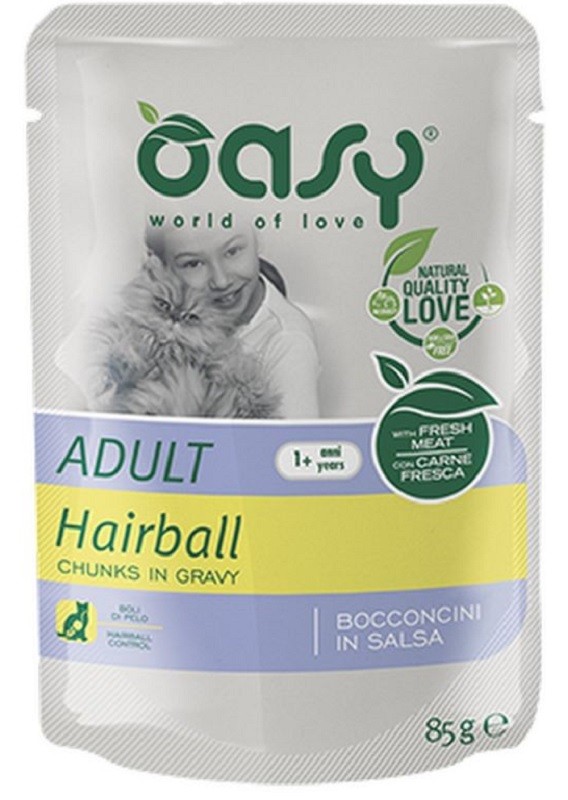 Oasy Gatto Bocconcini In Salsa Adulto Hairball Pollo 85 Gr