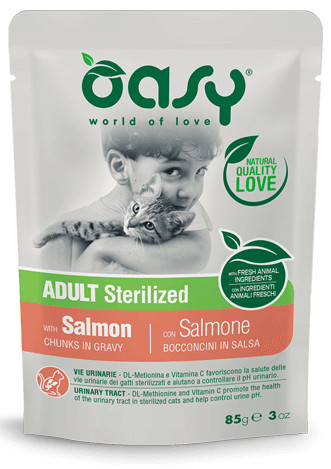 Oasy Gatto Bocconcini In Salsa Adulto Sterilizzato Salmone 85 Gr