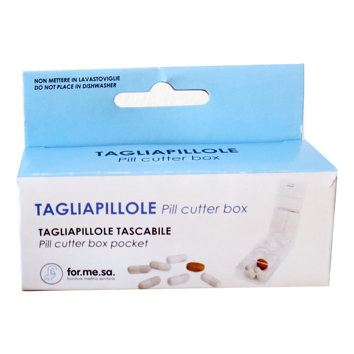 Tagliapillole tascabile rettangolare con scomparti