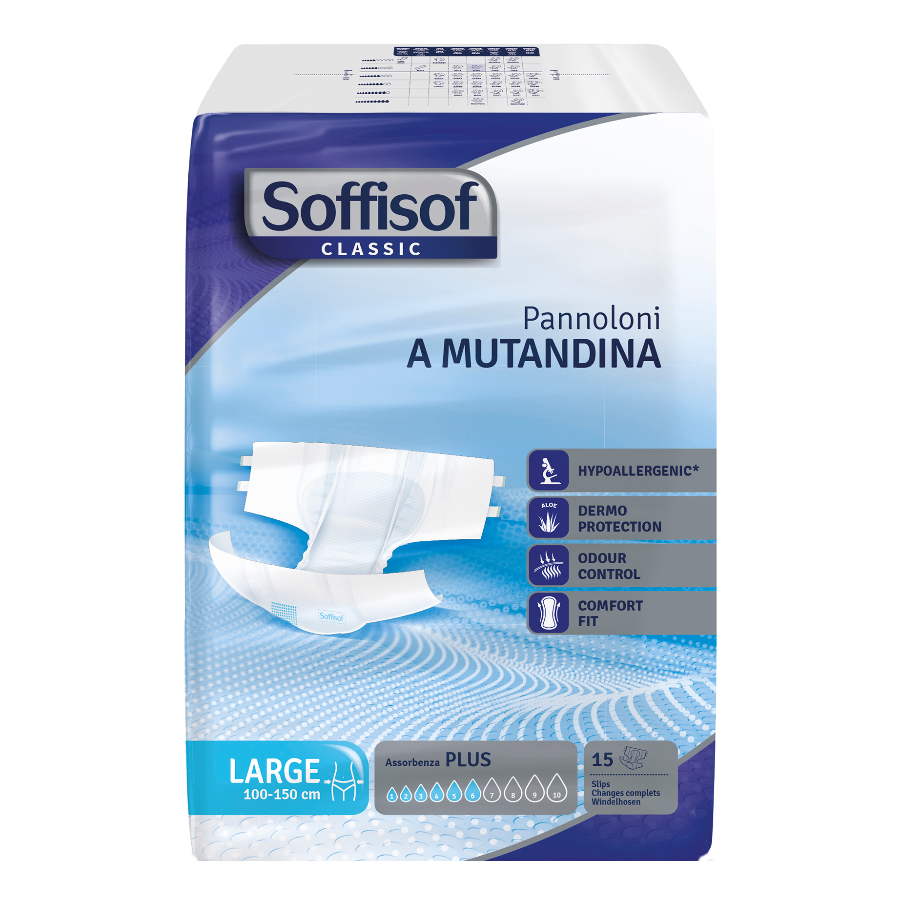 Pannolone per incontinenza a mutandina soffisof classic plus large 15 pezzi