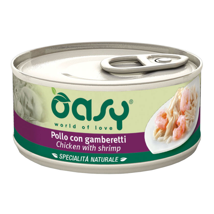 Oasy Gatto Specialita' Naturali In Lattina Adulto Pollo &amp; Gamberetti 70 Gr