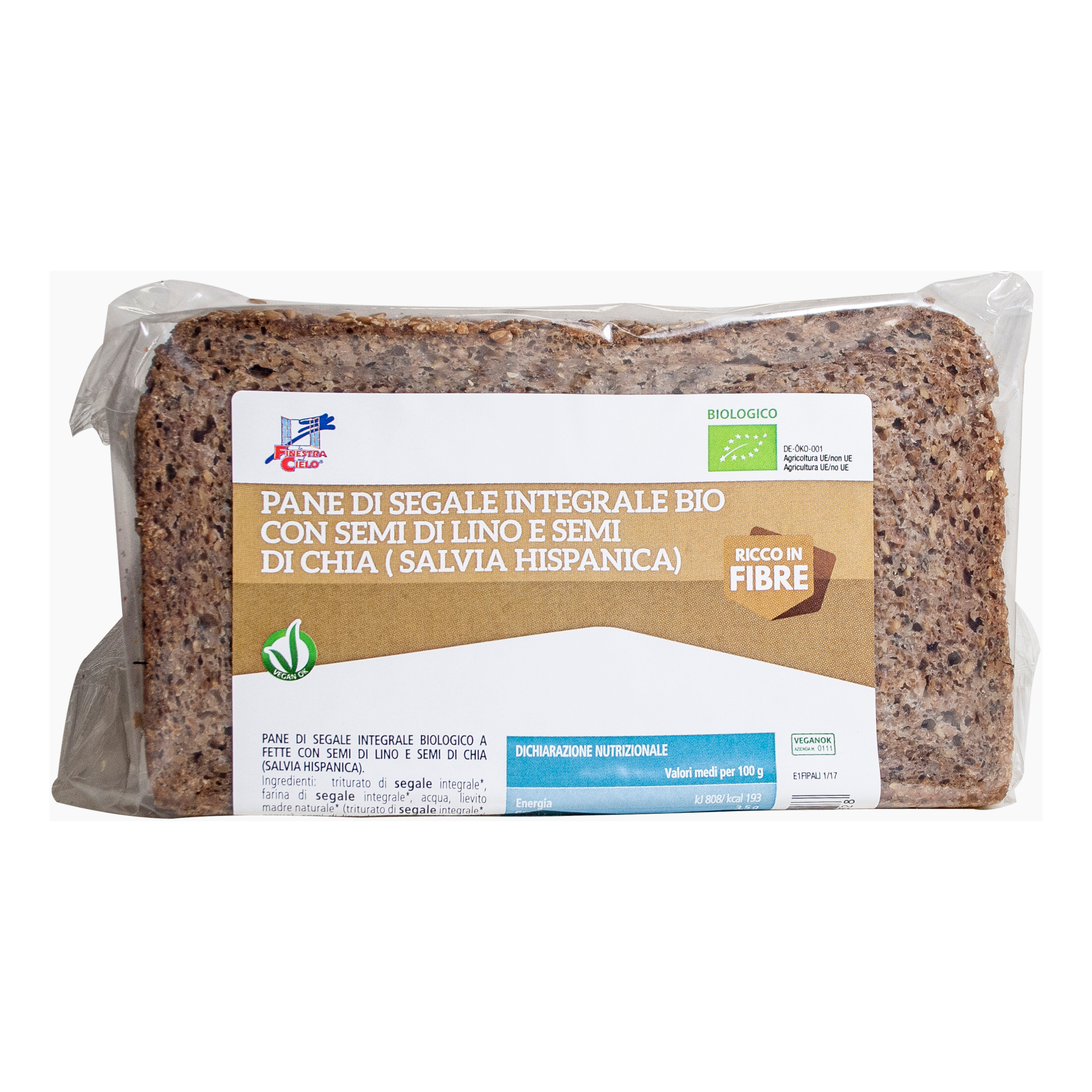 Pane di segale integrale con semi di lino e semi di chia bio 500 g