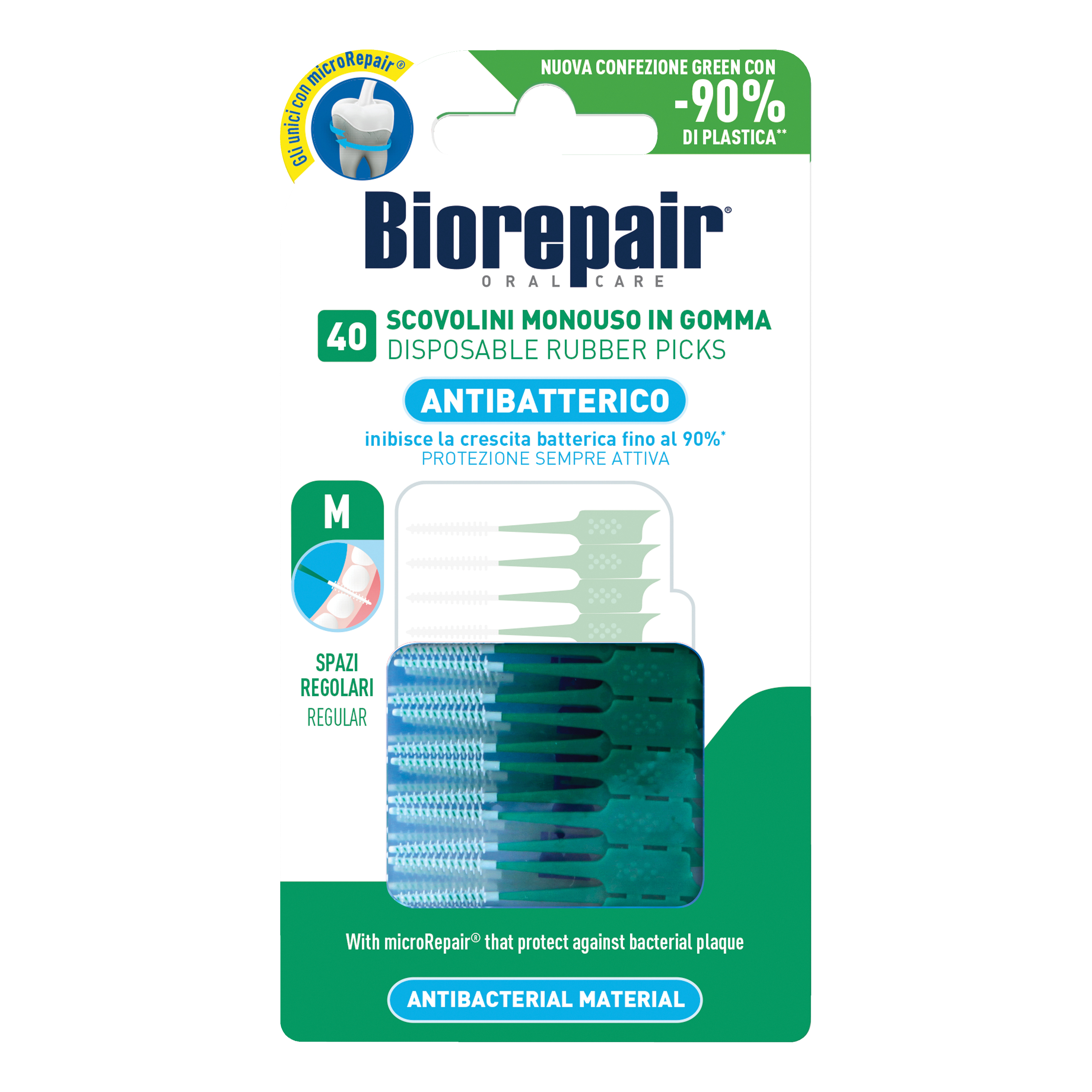 Biorepair Soft Pick Regular Scovolini Antibatterici In Gomma 40 Pezzi