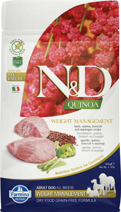 N&amp;d quinoa canine weight management lamb quinoa broccoli and asparagus adult all breeds 800 g