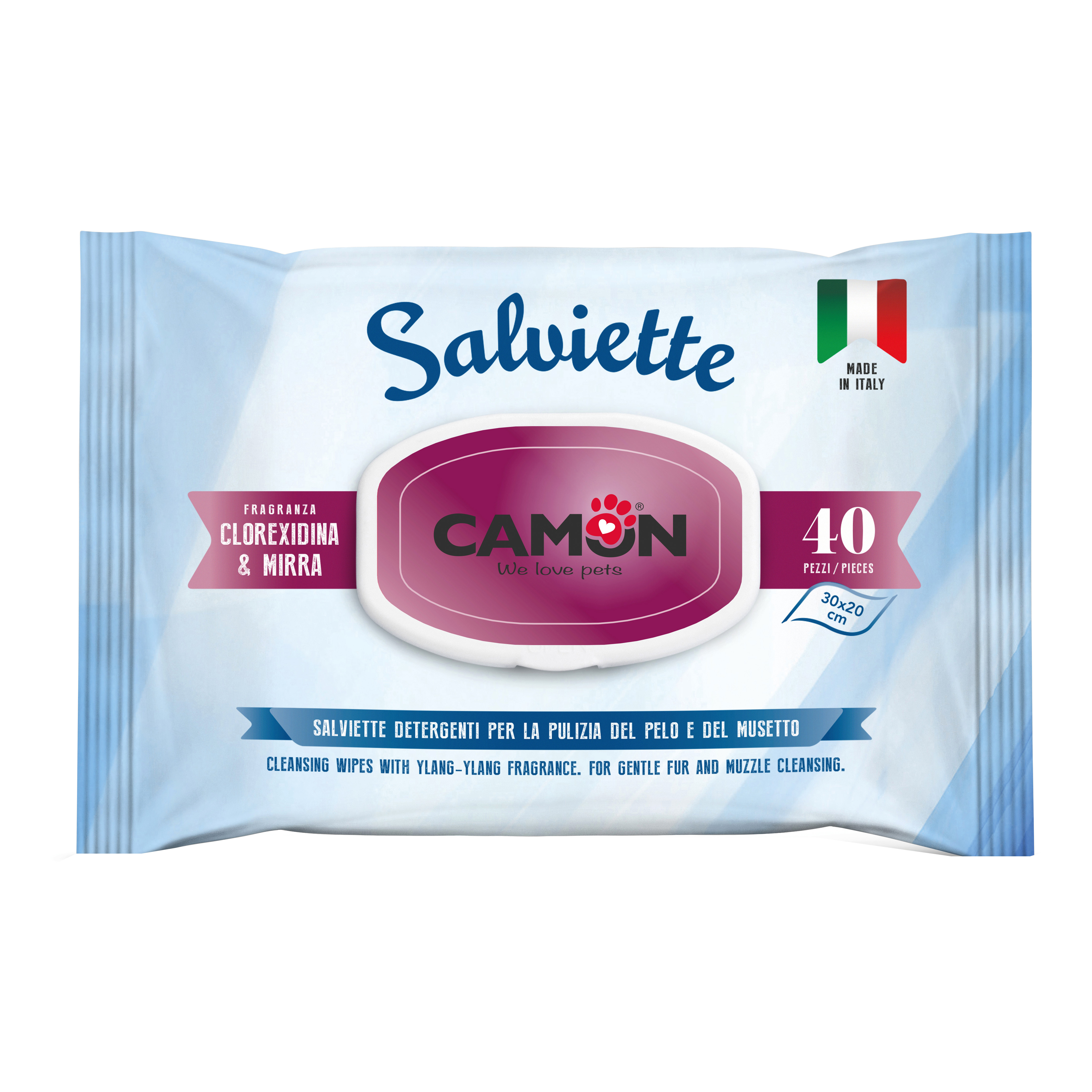 Camon Salviette Detergenti 40 Pezzi Clorexidina & Mirra Igienizzanti