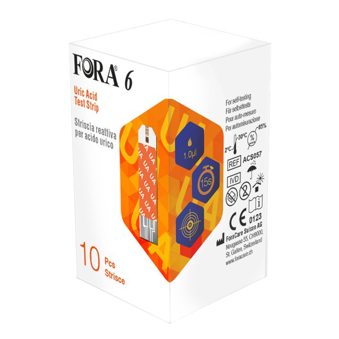 Strisce reattive fora 6 connect acs057 per rilevazione dell'acido urico 10 pezzi