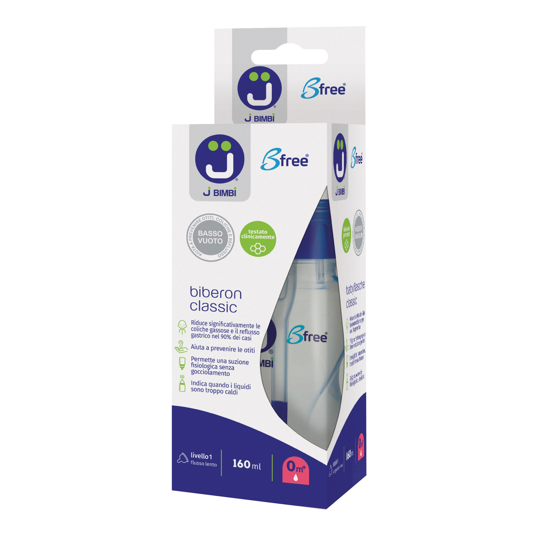 J bimbi b free classic 160 ml biberon in pp con canula anticoliche e tettarella in silicone