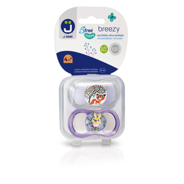 J bimbi b free breezy happy 4+ m 2 succhietti in silicone trasparente/viola