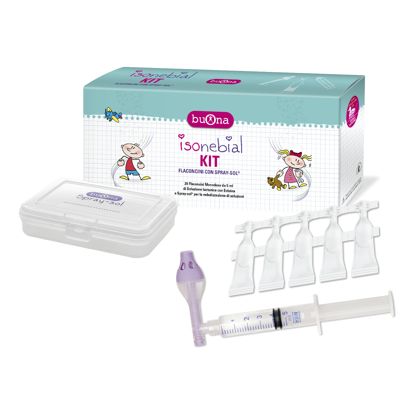 Isonebial Kit per pulizia delle fosse nasali 20 flaconcini + spray + siringa