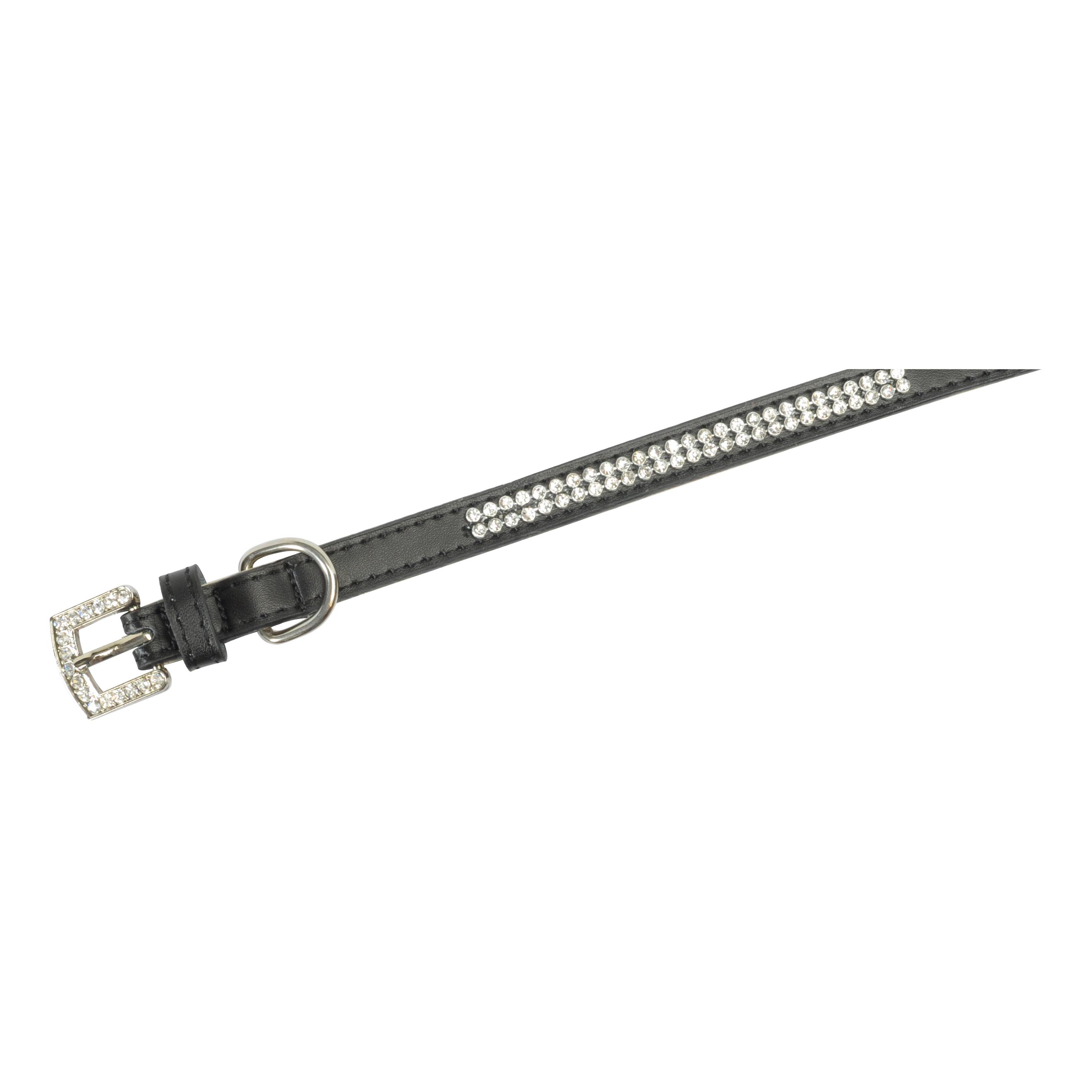 Collare con strass pelle nero 12 x 330 mm