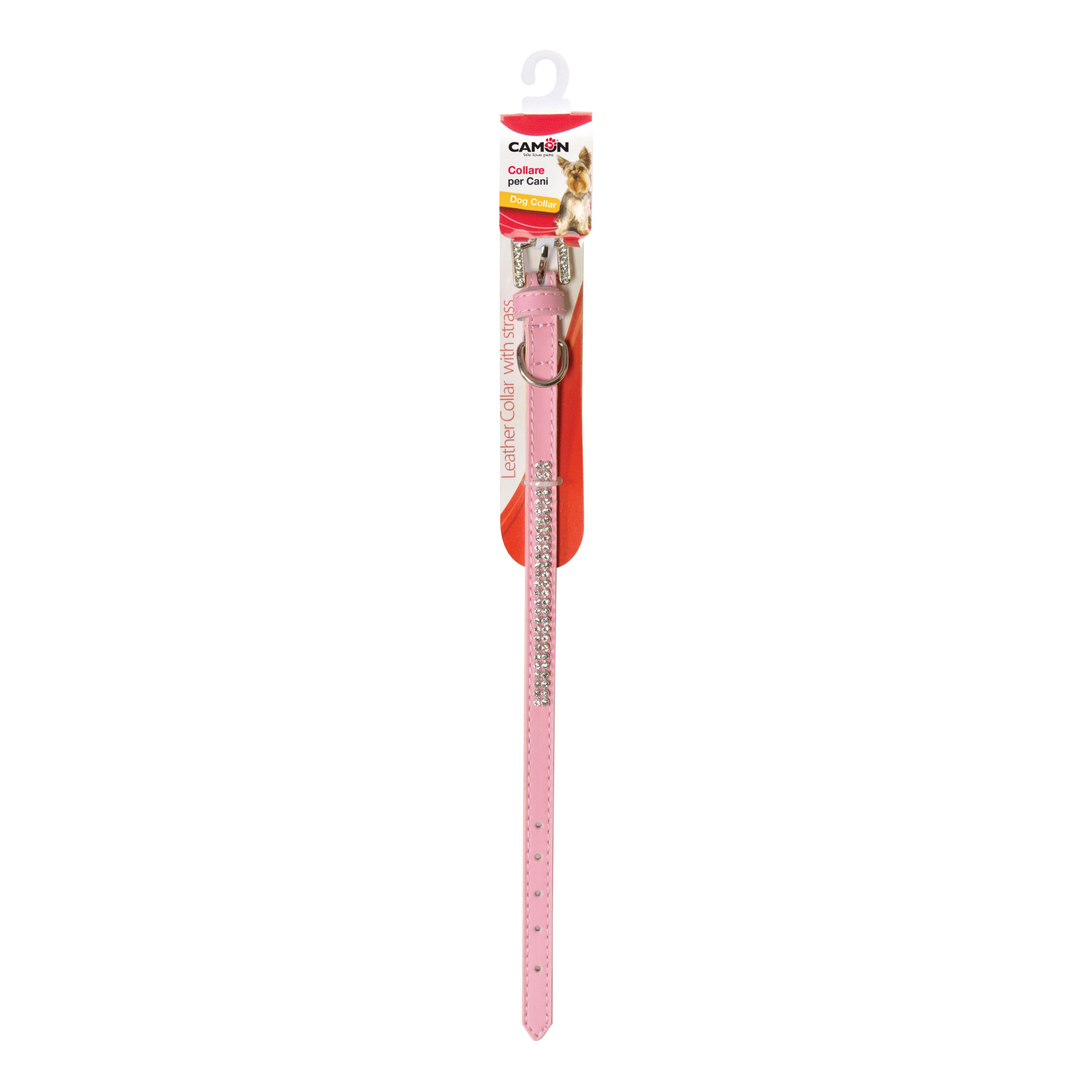Collare con strass pelle rosa 12 x 380 mm