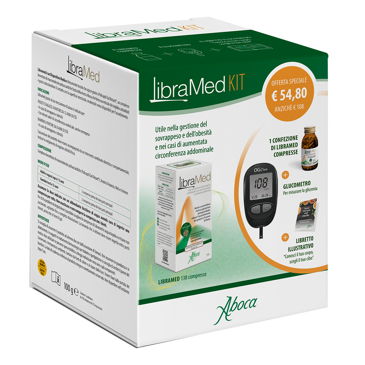 Libramed kit trattamento sovrappeso 138 compresse + glucometro + libro