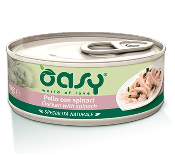 Oasy Gatto Specialita' Naturali In Lattina Adulto Pollo &amp; Spinaci 150 Gr