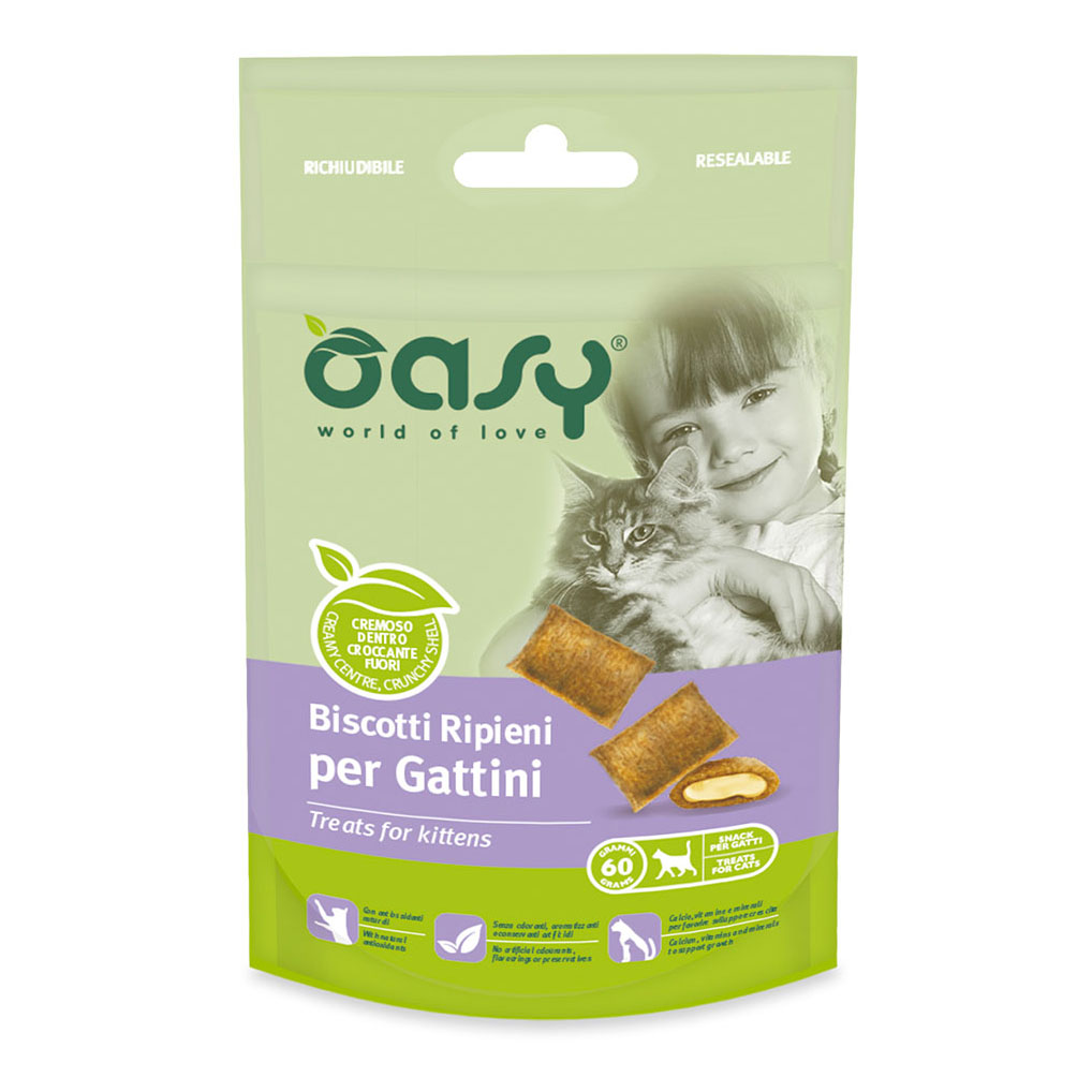 Oasy Gatto Snack Biscotti Ripieni Kitten Pollo 60 Gr