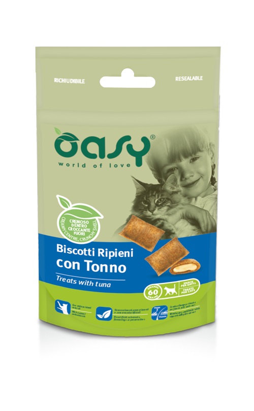 Oasy Gatto Snack Biscotti Ripieni Adulto Tonno 60 Gr