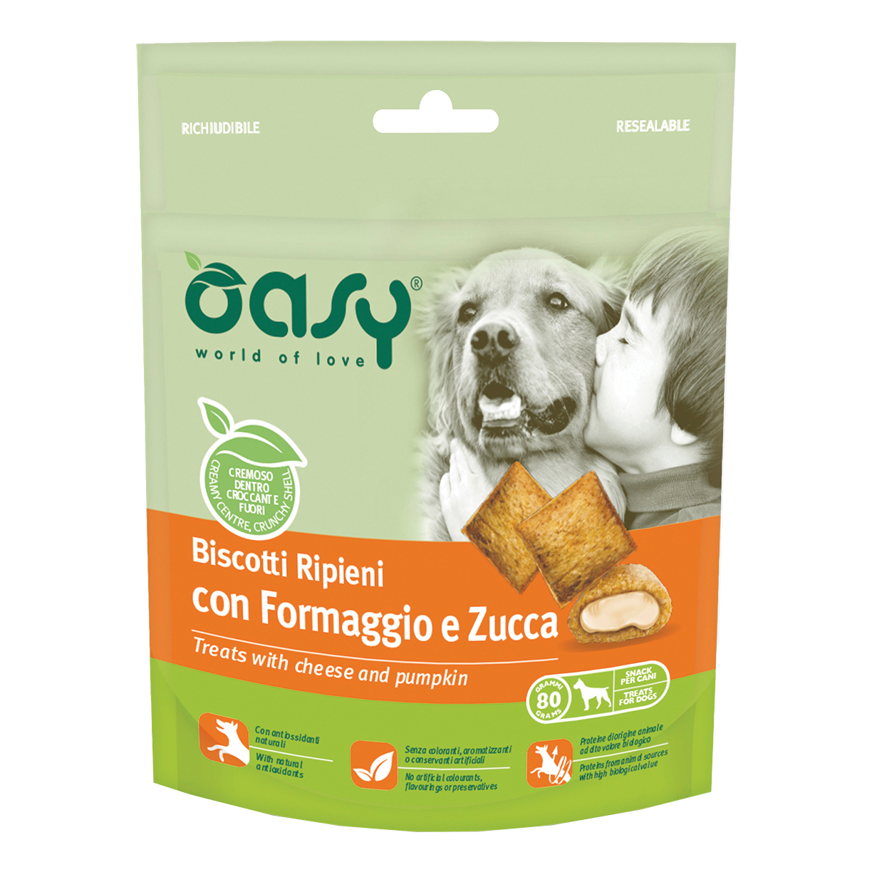 Oasy Cane Snack Biscotti Ripieni Adulto Formaggio & Zucca 80 Gr